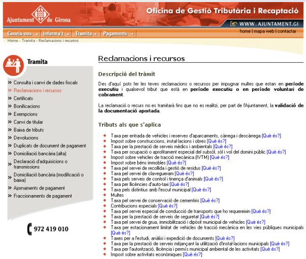 Pàgina de tràmits de l'Ajuntament de Girona
